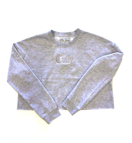 Ladies - CROP crew sweatshirt in HEATHER GREY