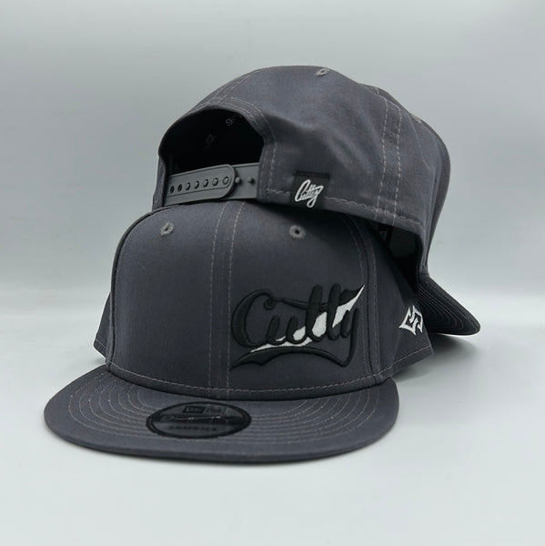 Snapback - Classic Script in WHITE/BLACK Puff on “CHARCOAL” – Cutty ...