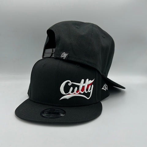 Snapback - Classic Script in WHITE/RED Puff on “BLACK”