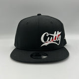 Snapback - Classic Script in WHITE/RED Puff on “BLACK”