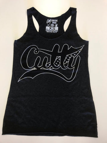 Tanktop ladies racer back “Classic Cutty Checkered Flag” in Dark Heather grey